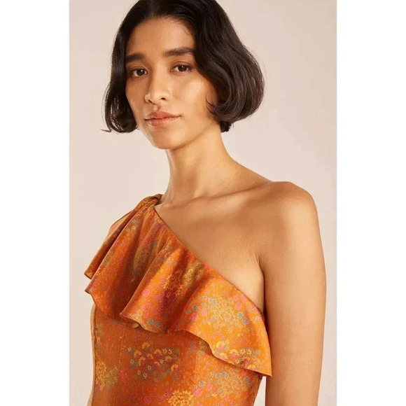 NWOT Rebecca Taylor Isabelle 100% Silk One-Shoulder Dress - Silk Habotai Ruffle - Picture 2 of 7